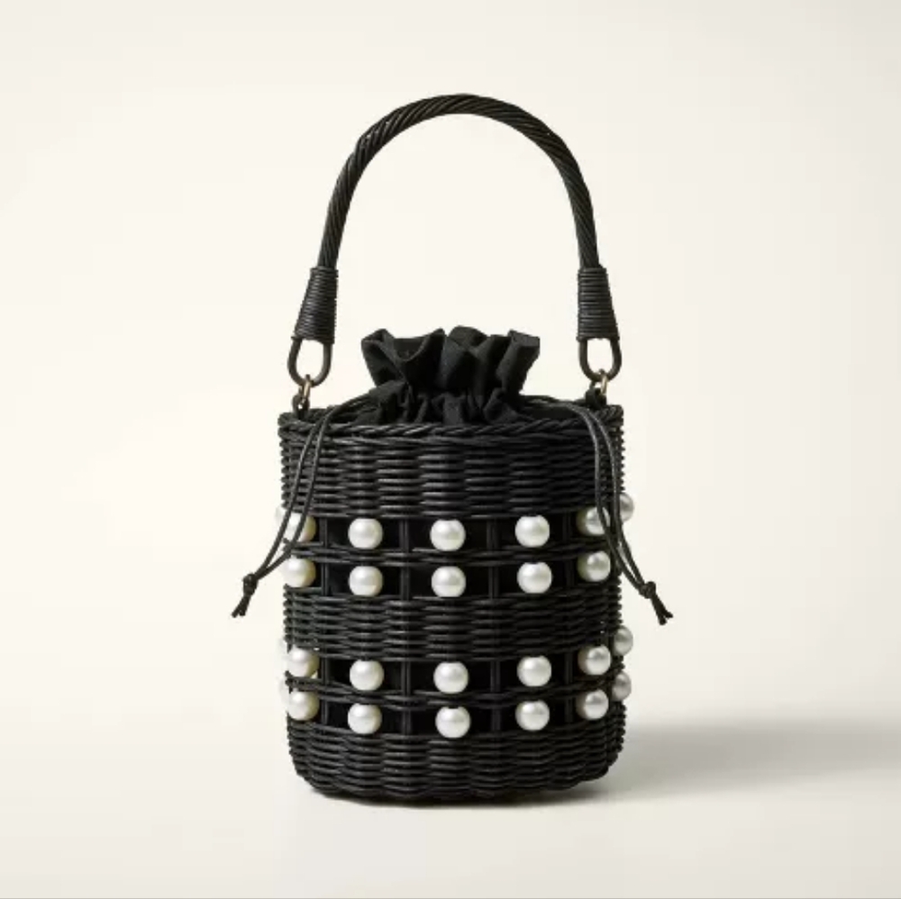 Kate Spade Pearl Embellished Basket Bucket Bag Limited Edition NWT